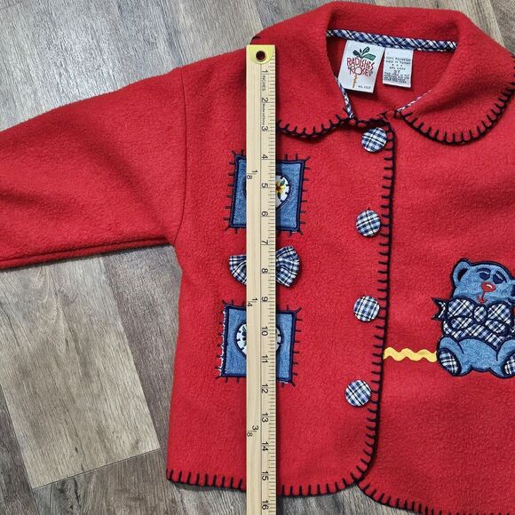 Vintage 80s Radishes & Roses Girl's 3T Red Fleece Cardigan Jacket with Patches - Picture 8 of 8